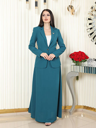 Broş Detay Krep Etekli Takım