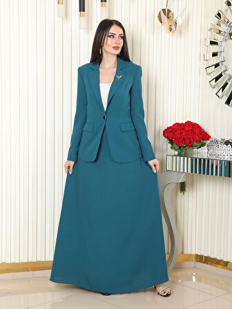 Broş Detay Krep Etekli Takım