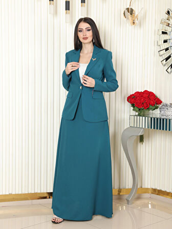 Broş Detay Krep Etekli Takım