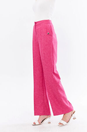 Cep Detay Keten Pantolon Fuşya