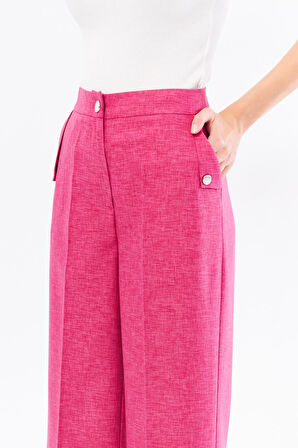 Cep Detay Keten Pantolon Fuşya