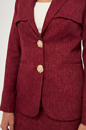 Gold Düğme Yün Efekt Etekli Takım Bordo