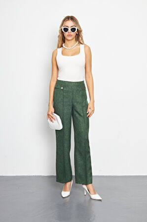 Cep Detay Yünefekt Pantolon Zümrüt