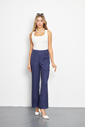 Cep Detay Yünefekt Pantolon Lacivert