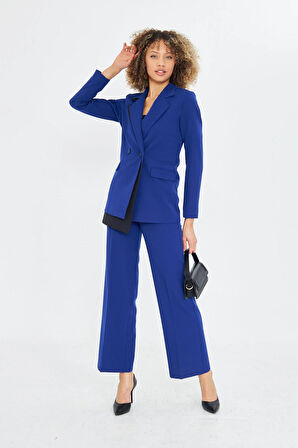 Çift Yaka Kruvze Ceketli Takım Saks