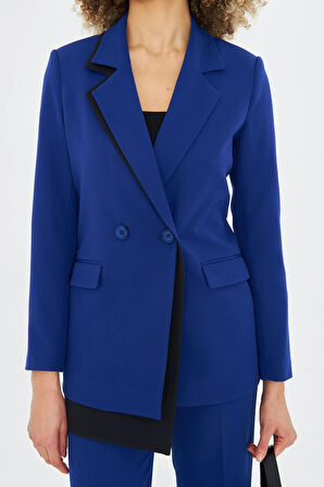 Çift Yaka Kruvze Ceketli Takım Saks