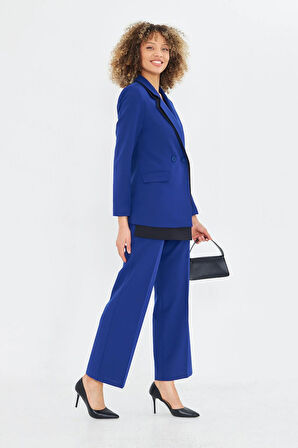 Çift Yaka Kruvze Ceketli Takım Saks