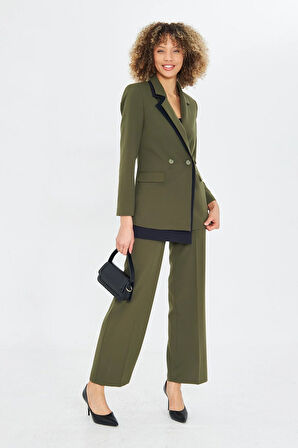 Çift Yaka Kruvze Ceketli Takım Haki