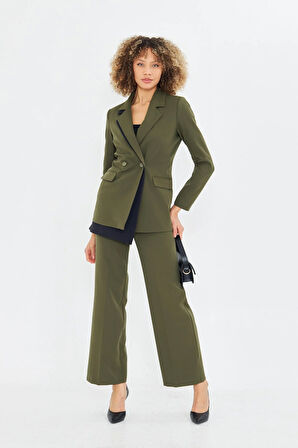 Çift Yaka Kruvze Ceketli Takım Haki