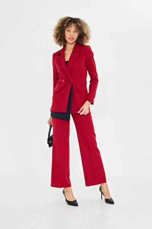 Çift Yaka Kruvze Ceketli Takım Kırmızı