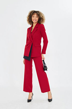 Çift Yaka Kruvze Ceketli Takım Kırmızı