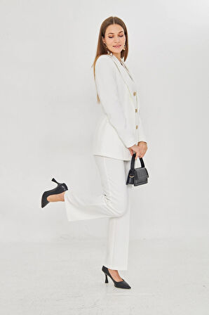 Yelek Detaylı 3 Gold Düğme Takım Ekru