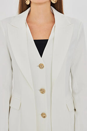 Yelek Detaylı 3 Gold Düğme Takım Ekru