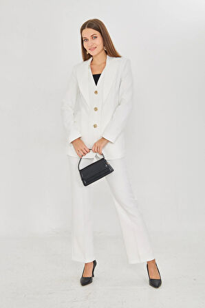 Yelek Detaylı 3 Gold Düğme Takım Ekru