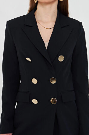 Büyük Gold Düğmeli Kruvaze Takım Siyah