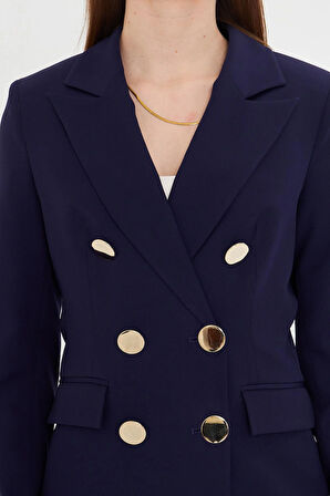 Büyük Gold Düğmeli Kruvaze Takım Lacivert