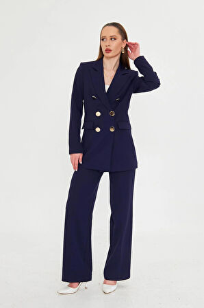 Büyük Gold Düğmeli Kruvaze Takım Lacivert