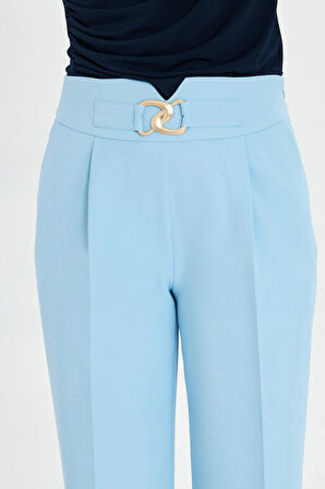 Gold Aksesuarlı Bol Paça Pantolon Bebe Mavi