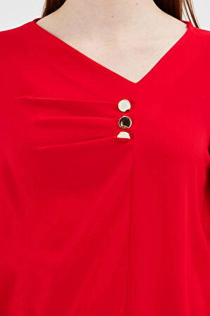 Yakası Pileli ve Düğme Detaylı Gömlek Kırmızı