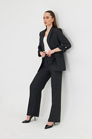 Gofre Kumaşlı Kolu Büzgülü Takım Siyah