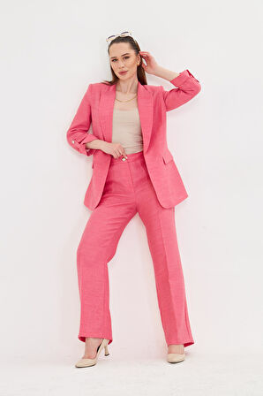 Gofre Kumaşlı Kolu Büzgülü Takım Fuşya