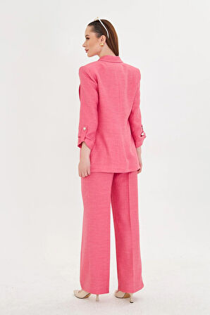 Gofre Kumaşlı Kolu Büzgülü Takım Fuşya