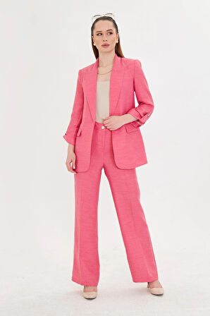 Gofre Kumaşlı Kolu Büzgülü Takım Fuşya