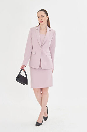 Taş Detaylı Elbiseli Ceket Takım Açık Gül Kurusu