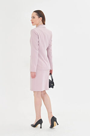 Taş Detaylı Elbiseli Ceket Takım Açık Gül Kurusu