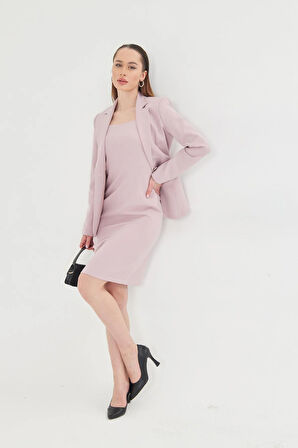 Taş Detaylı Elbiseli Ceket Takım Açık Gül Kurusu