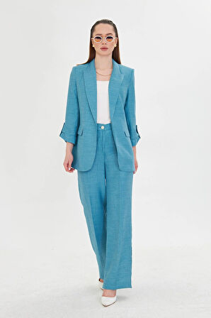 Gofre Kumaşlı Kolu Büzgülü Takım Petrol