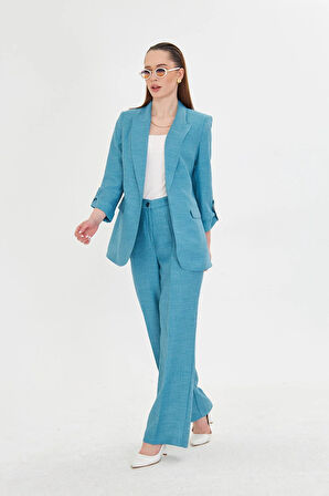 Gofre Kumaşlı Kolu Büzgülü Takım Petrol