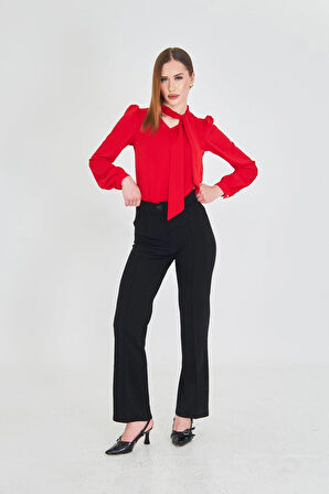 Büzgü Kol Fularlı Gömlek Kırmızı