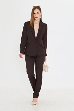 Tek Düğme Poliviskon Takım Kahve