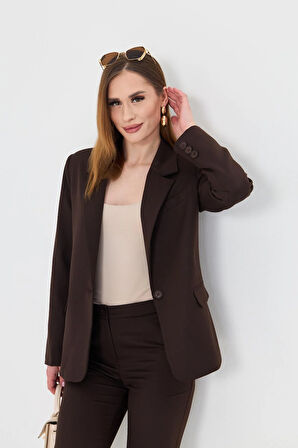 Tek Düğme Poliviskon Takım Kahve