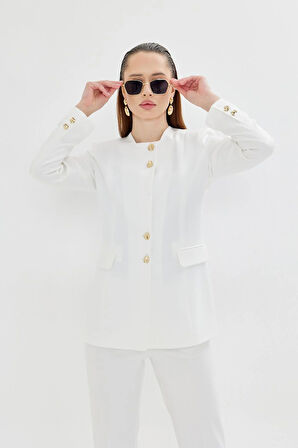 Gold Düğmeli Kare Yaka Takım Ekru