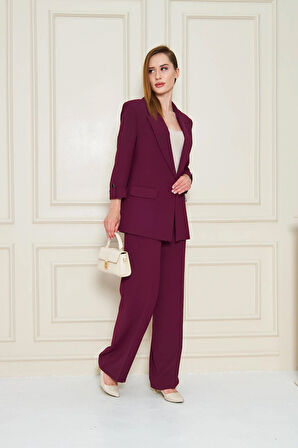 Kısa Kol Nikel Düğmeli Krep Takım Mürdüm