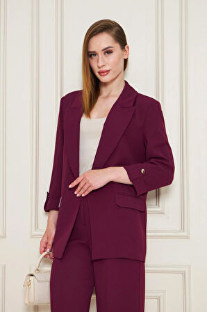 Kısa Kol Nikel Düğmeli Krep Takım Mürdüm