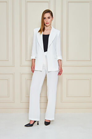 Kısa Kol Nikel Düğmeli Krep Takım Ekru