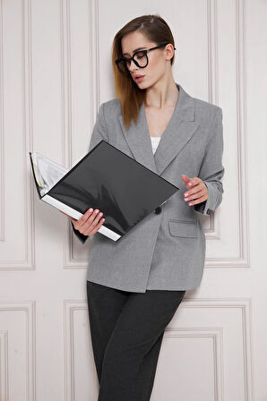 2 Düğmeli Kruvaze Poliviskon Ceket Gri