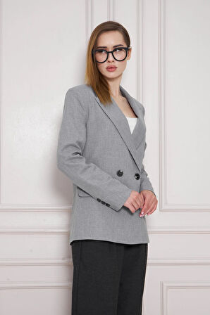 2 Düğmeli Kruvaze Poliviskon Ceket Gri