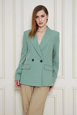 2 Düğmeli Kruvaze Poliviskon Ceket Mint