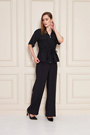 Fermuarlı Cep Detay Modal İkili Takım Siyah