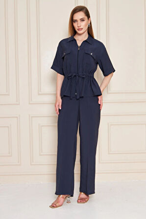 Fermuarlı Cep Detay Modal İkili Takım Lacivert