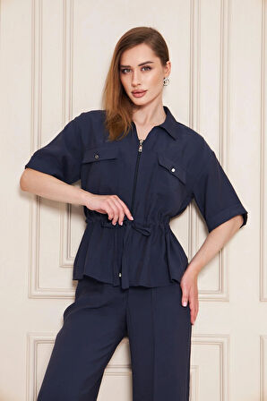 Fermuarlı Cep Detay Modal İkili Takım Lacivert