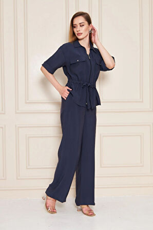 Fermuarlı Cep Detay Modal İkili Takım Lacivert