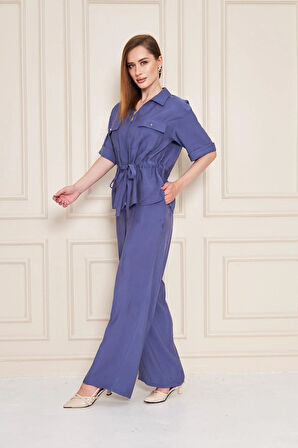 Fermuarlı Cep Detay Modal İkili Takım İndigo