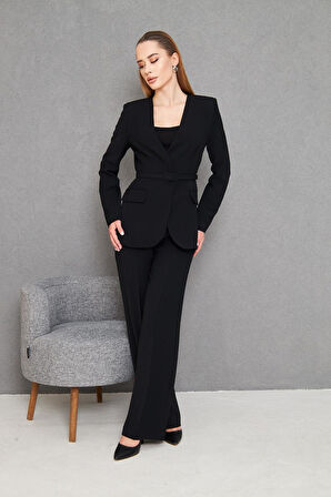 Kemerli V Yaka Takım Siyah 