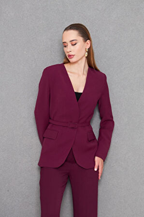 Kemerli V Yaka Takım Mürdüm