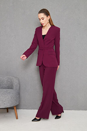 Kemerli V Yaka Takım Mürdüm